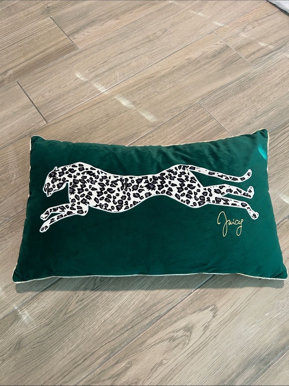 Juicy Couture Green Velvet Leopard Greyhound Accent Pillow